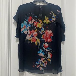 Womens black floral print top - 14/16 - new with tags